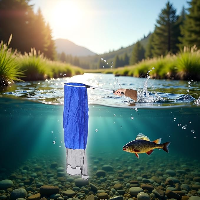 Fishing Net, Aquarium Soft Fishing Net Long Knotless Netting Koi Tansfer Mesh for Medium Large Fish(Diameter 40CM, Handle 50CM)