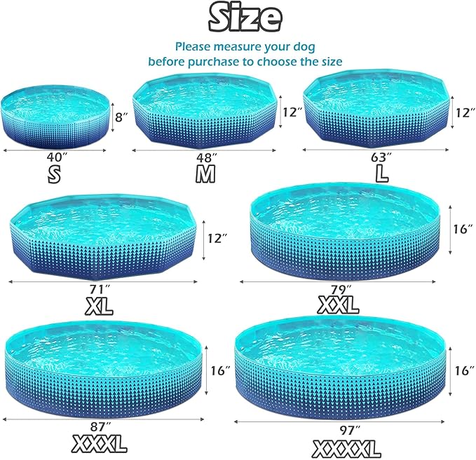 Jasonwell Foldable Dog Kiddie Pool - Hard Plastic Kids Paddling Pool Toddler Baby Swimming Pools for Backyard Collapsible Whelping Box Pet Doggie Cats Wading Pools Bathtub for Puppy Large Dogs 63In
