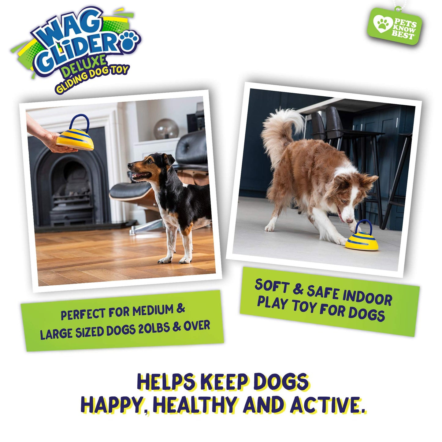 Wag Glider Deluxe–The Sliding Gliding Dog Toy That Keeps Your Dog Happy, Healthy & Safe! Comes with a Built in Squeaker & Rope Attached. Safe for Indoor Play, Great for Medium & Large Dogs of All Ages