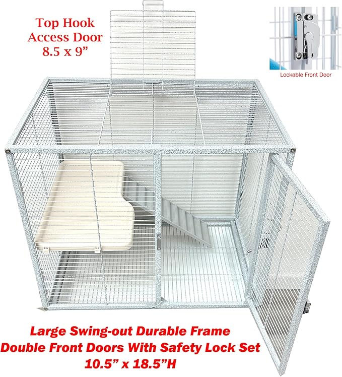 Large Two Story Double Unit Four Tiers Small Animal Critter Home Cage Tight 1/2-Inch Bar Spacing for Feisty Ferret Hammock Chinchilla Rat Mice Squirrel Rabbit Sugar Glider with Rolling Stand