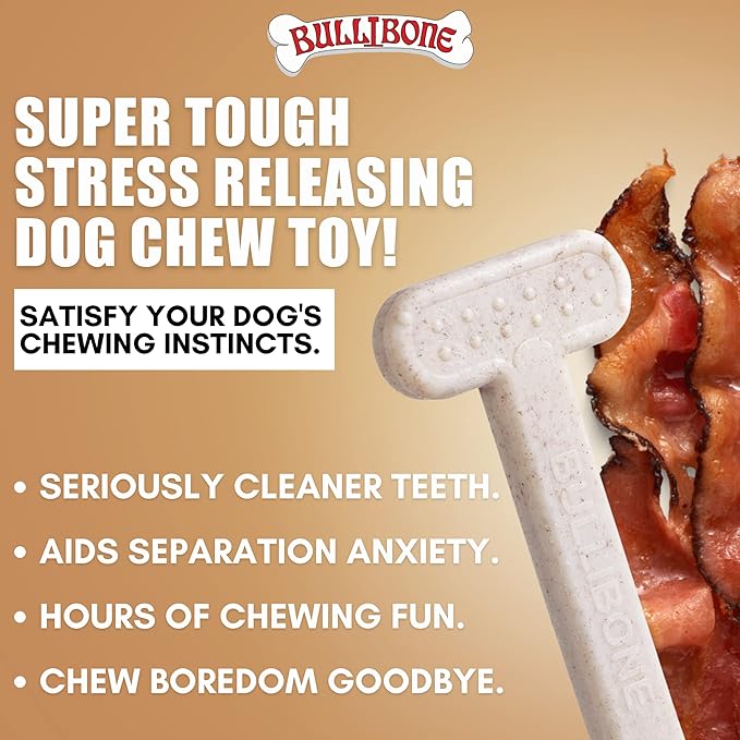 Bullibone Nylon Dog Chew Toy Nylon Bone - Improves Dental Hygiene, Easy to Grip Bottom, and Permeated with Flavor (Bacon, Large - 3 Pack)