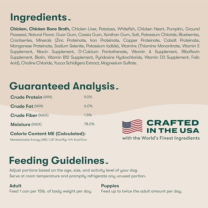 Jinx Premium Wet Dog Food Cans - Chicken & Vegetables Pate - Grain-Free Canned Dog Food Pate & Topper with Real Ingredients & No Fillers - All Life Stages, Breeds & Sizes - 12-Pack, 13 Oz