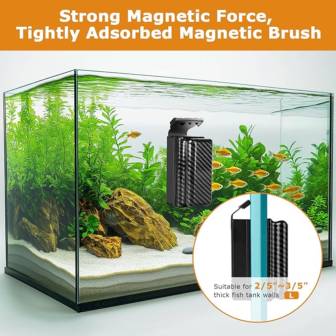 hygger Magnetic Fish Tank Cleaner, Aquarium Glass Cleaner with 2 Detachable Algae Scraper Blade, Floating Scrubber Brush for 2/5"-3/5" Glass/Acrylic Thick Tank, Strong Magnet Algae Remove Tool, L