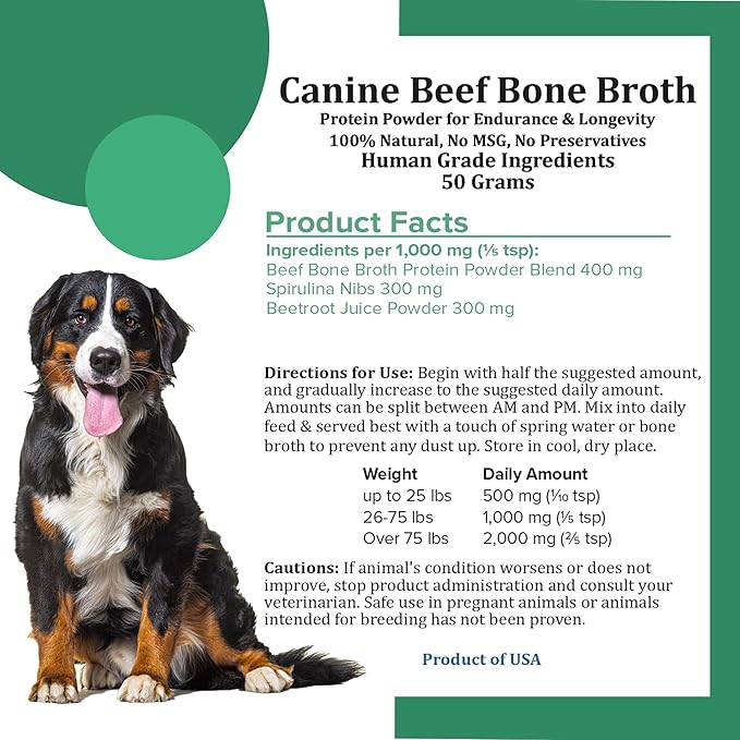 HOLISTIC BIN Canine Powderized Beef Bone Broth – Protein Powder for Endurance & Longevity – Nutritious Dog Enrichment for Energy & Wellness – Premium Beef Protein Supplement - 50 Grams
