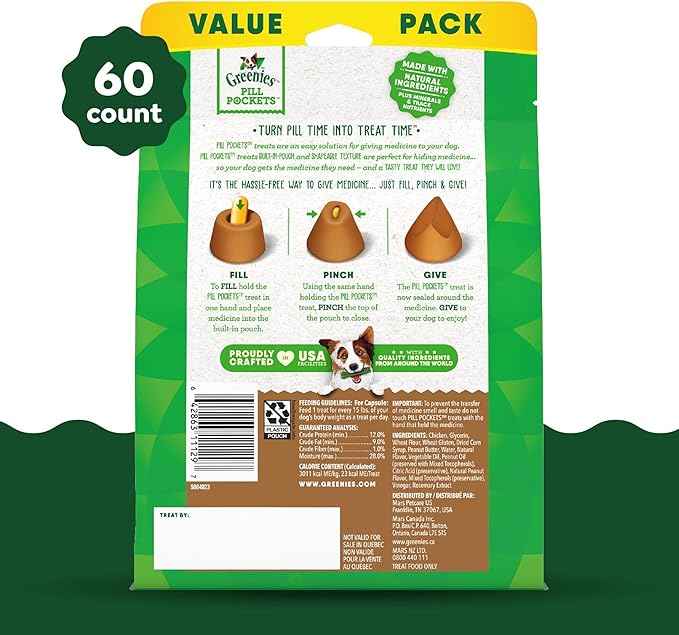 Greenies Pill Pockets for Dogs Large Size, Soft Dog Treats, with Real Peanut Butter, 15.8 oz. Pouch (60 Treats)