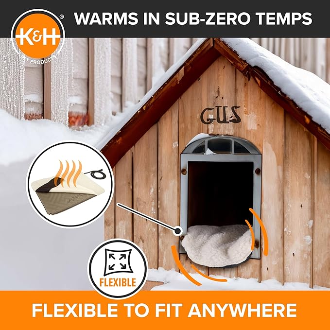 K&H Pet Products Lectro-Soft Orthopedic Outdoor Heated Dog and Cat Bed for Medium Dogs or Big Cats, Soft/Flexible Safety Listed Warming Pad, Waterproof, Washable Cover - Medium 24 X 19in Tan 40W