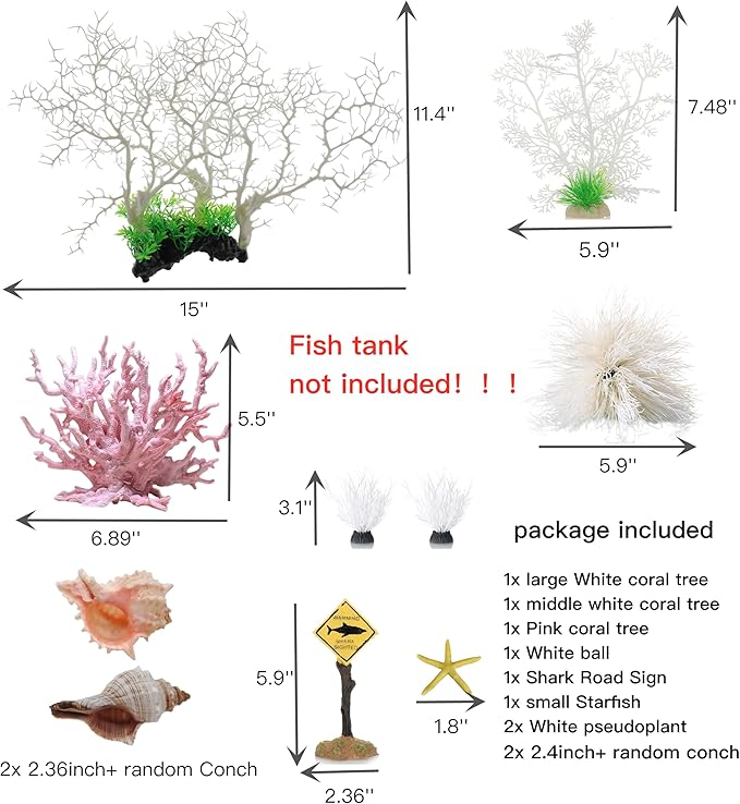 Fish Tank Decorations (fish tank not included), aquarium coral decorations and Aquarium Artificial Plastic Plants Set, betta fish tank accessories coral ornaments aquarium coral Aquarium Décor