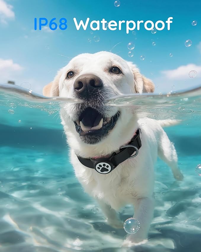 IP68 Waterpoof Dog Airtag Holder, Stretchy Silicone Full Body Covered Apple Air Tag Holder for Dog Cat Collar Fit All Width Collar (Black/Red, 2 Pack)