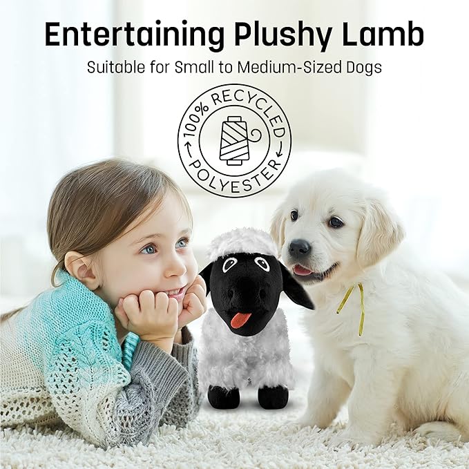 FGA Marketplace Black Sheep Plush Toy - Entertaining Plushy Lamb with 2 Squeakers, Suitable for Small to Medium-Sized Dogs - Made with Soft, Highly-Durable, & Pet-Safe Polyester Material
