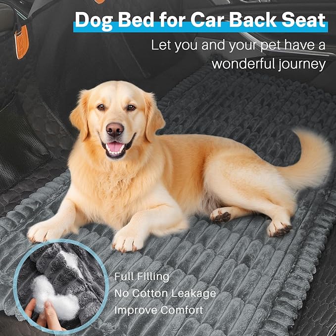 Dog Car Seat Cover for Back Seat, Dog Bed for Car, Fit for Backseat Extenders, Car Seat Protector, Nonslip Soft Durable for Cars Trucks and SUVs (Dark Gray, 24.8"*54")