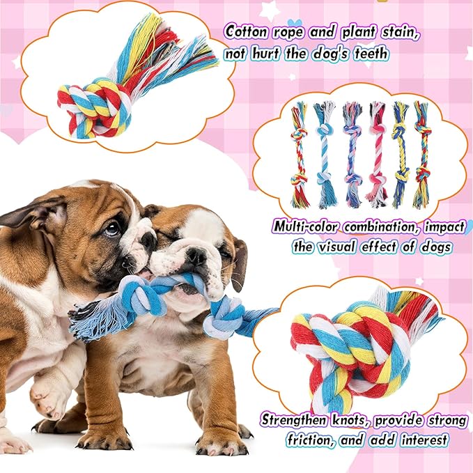 Syhood 48 Pcs Dog Toys Bulk Chew Ropes Dental Cotton Teething 2 Knot Tug of War Toy for Aggressive Chewers Small and Medium Dogs Puppies