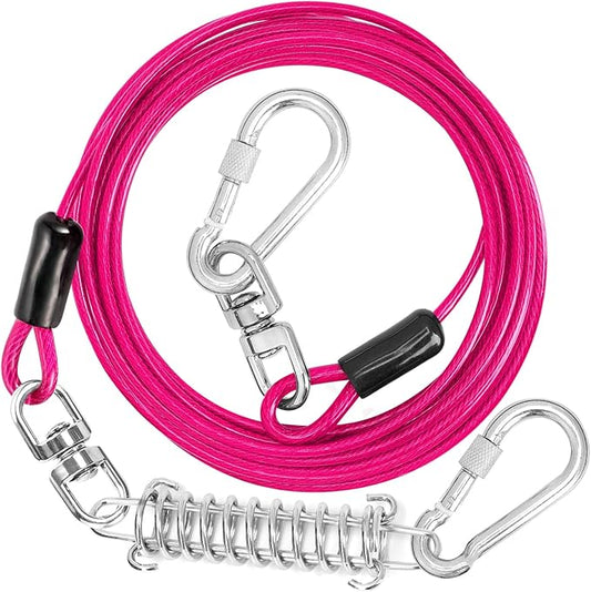 jenico Dog Tie Out Cable - 25ft Dog Lead for Yard - Heavy Duty Dog Chain with Shock Spring - Outdoor Tether Leash for Small Large Dogs Up to 500 lbs