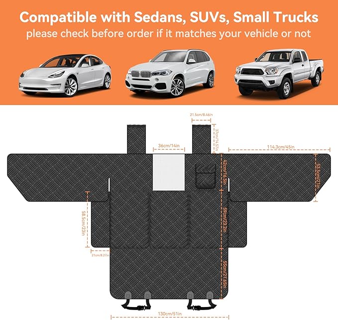 Dog Car Seat Cover for Back Seat- Heavy Duty Waterproof- Hard Bottom Backseat Extender Fits Sedan SUV & Small Truck, Full Coverage for Doors, Rear Seats & Front Headrests