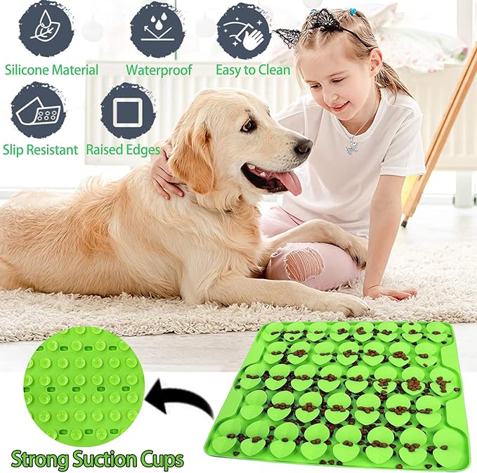 Large Silicone Snuffle Mat for Small Medium Large Dogs Slow Down Eating,Slow Feeder Lick Mat for Dry Wet Food for Pet Encourages Natural Foraging Skill,Relieving Stress (Green)
