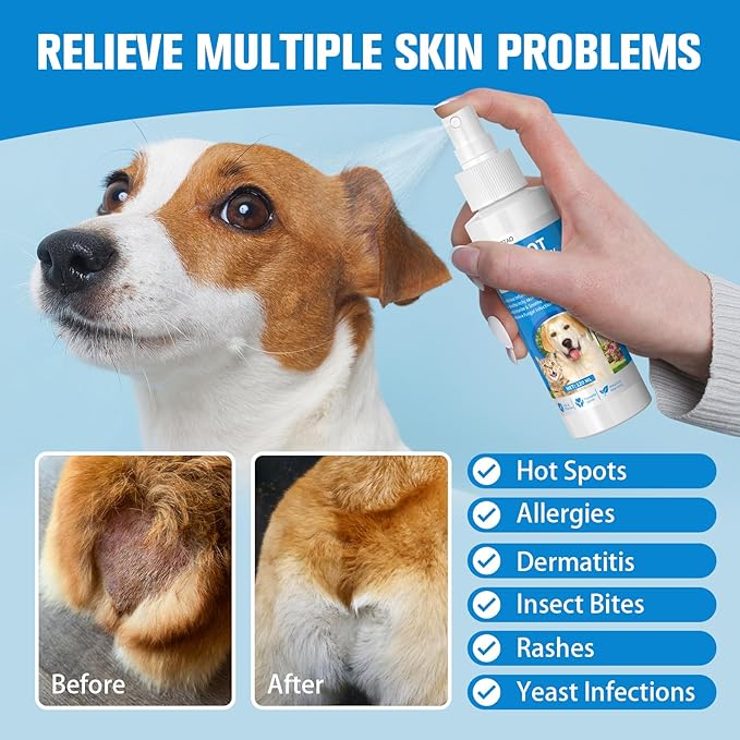Hot Spot Treatment for Dogs Cats, 4.06Fl Oz, Anti Itch Spray for Dogs, Relive Scratching, Rashes, Sores, Itchy Skin, Gentle & Safe for Pets, 120ml