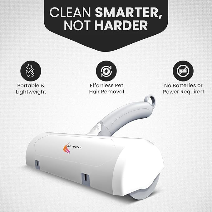 CALMZY Pet Hair Removal Tool, Reusable Lint Roller for Pet Hair, Dog Hair Remover Couch for Cleaning Rug, Carpet, Bed, Cat Hair Remover & Updated 2025, Pet Hair Remover Roller (Grey & White)