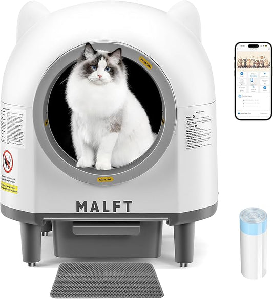 Automatic Cat Litter Box 90L, Self-Cleaning Litter Box - WiFi/Smart APP Control, Night Mode, Anti-Pinch Safety System for Multiple Cats, Includes Premium Mat & Waste Bags