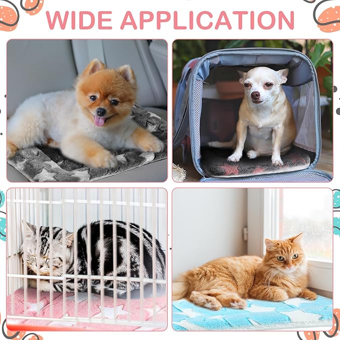 Haull 4 Pcs Waterproof Guinea Pig Bedding Winter Guinea Pig Bed Plush Cage Liners Soft Dog Cat Mat Reversible Winter Cozy Animal Pee Pad Hamster Bed Mat for Bunny (Cute Star,18 x 24 Inch)