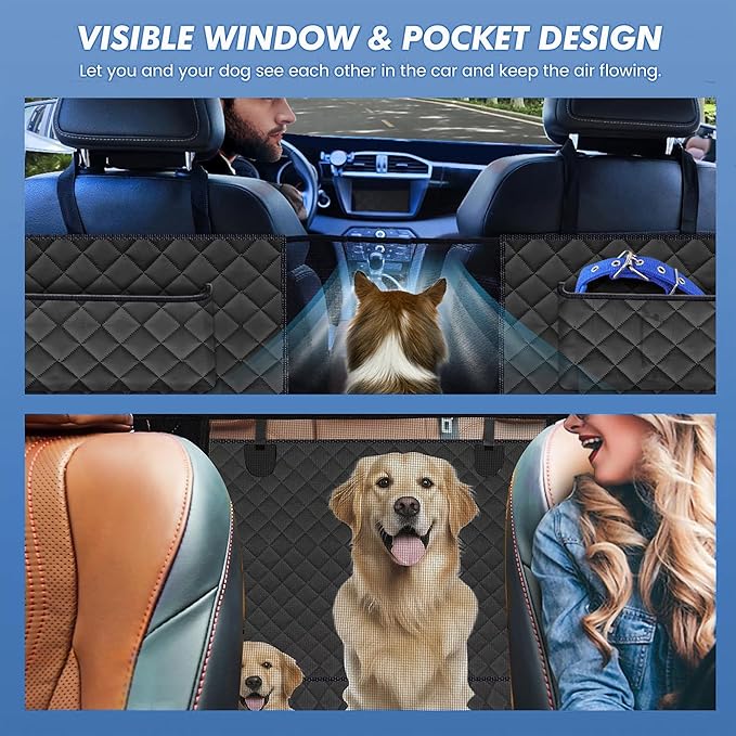 Dog Car Seat Cover, Back Seat Cover for Dogs-Supports 400lb, Waterproof Dog Cars Seat Cover-Back Seat Pet Cover for Car SUV & Trucks, Pet Hammock for Car- Seat Cover for Dogs (1 Pack Black)