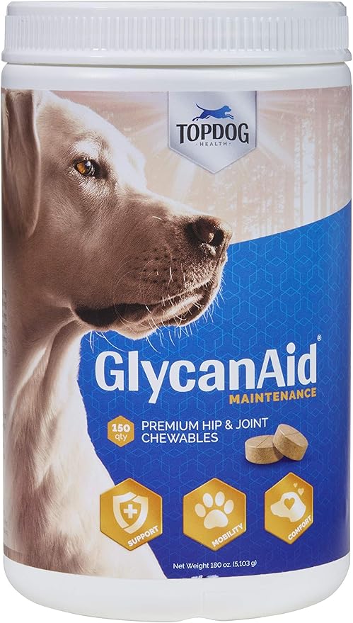 GlycanAid Maintenance Joint Nutrition for Dogs (150 Chewable Tablets), Made in USA-USA Ingredients: Glucosamine HCL, Chondroitin Sulfate, MSM & Vitamin C