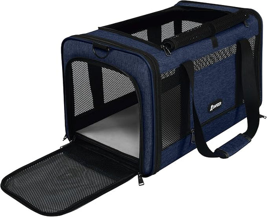 Cat Carrier 18x11x11 United Airline Approved, Top Loader Heavy Duty Softshell Pet Flying Bag 18lbs, Small Dog Chihuahua Crate 5-10 Pounds, Kitty Transport Kennel, Miniature Poodle Case Navy