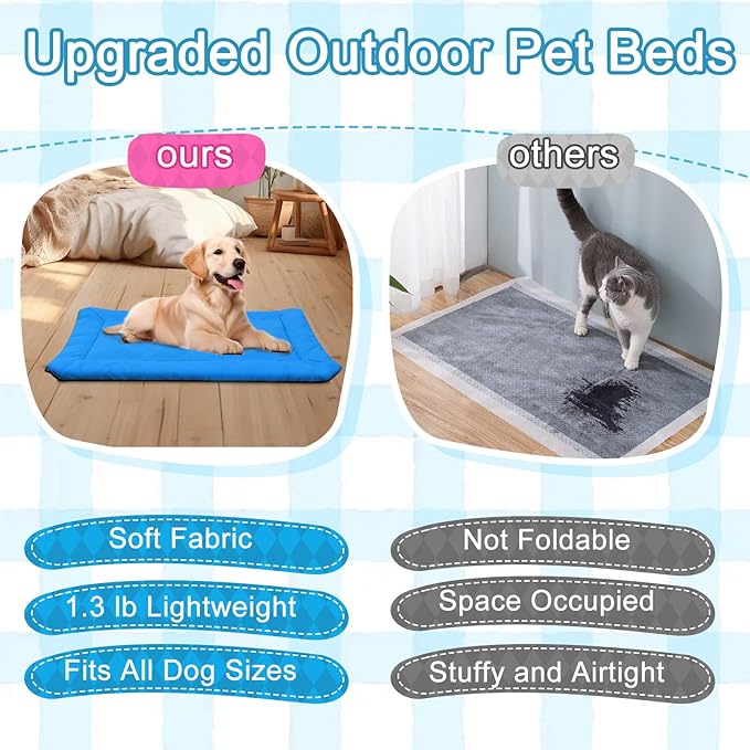 Foldable Waterproof Outdoor Dog Bed - Portable Roll Up Pet Mat for Patio, Crate & Travel, Pet Bed for Small to Medium Dogs, Indoor & Outdoor Use (Blue)