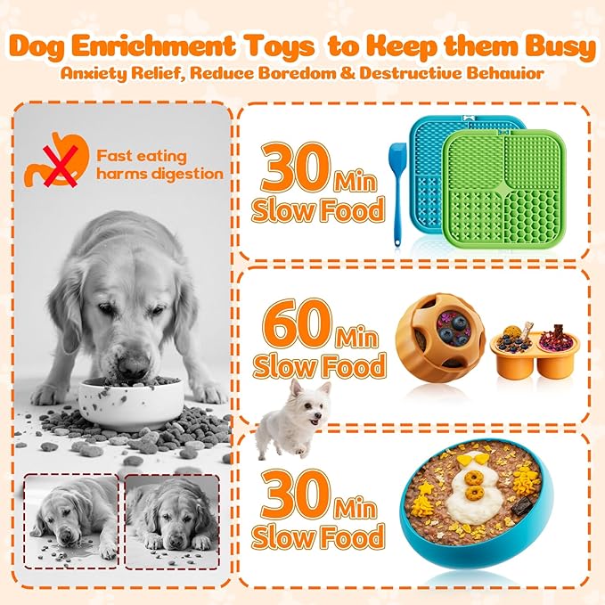 KILIN Dog Enrichment Toys 6 Pack - Dog Toys to Keep Them Busy, Lick Mat, Ball & Bowl with Peanut Butter, Frozen Treat Puzzle Dispenser for Anxiety Relief, Reduce Boredom, Perfect for Bathing Grooming