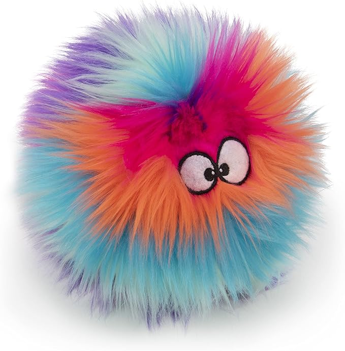 goDog Furballz Squeaky Plush Ball Dog Toy, Chew Guard Technology - Cool Rainbow, Small