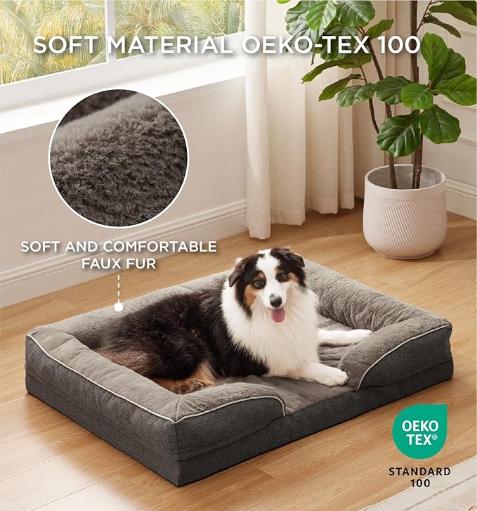 Made4Pets Orthopedic Dog Bed for Extra Large Dogs, Supportive Foam XL Pet Bed Sofa with Washable Removable Cover, Waterproof Large Dog Couch Bed, Non-Slip Bottom and Egg-Crate Foam, Brown