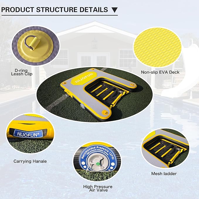 Inflatable Dog Water Ramp with Non-Slip Steps & D-Rings–180 lbs Capacity,47.2"x37.4"x4", Portable Floating Ladder for Pool, Boat, Lake – Yellow