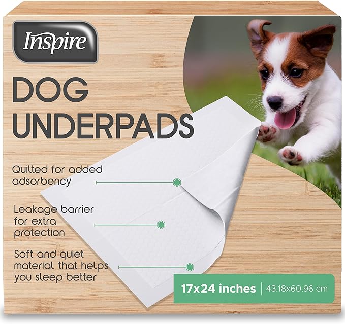 Inspire White Disposable Dog Pee Pads, 120ct Disposable Puppy Training Pads | Puppy Pads for Dogs (24" x 17")