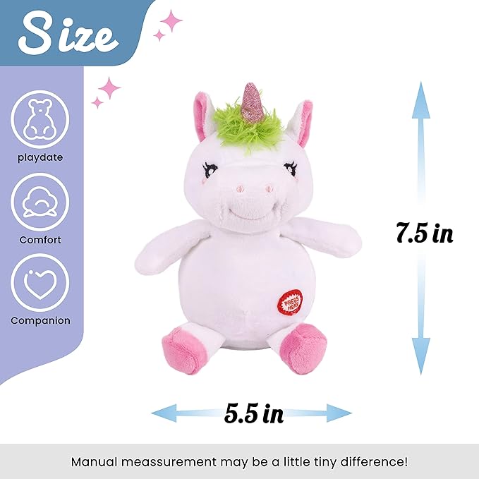 Hopearl Talking Unicorn Repeats What You Say Nodding Electric Interactive Animated Toy Speaking Plush Buddy Birthday Festival for Toddlers, 7.5''