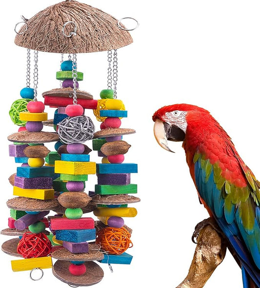 EBaokuup Large Bird Parrot Toys - Colorful Wooden Blocks Bird Chewing Toy for Macaws, Cockatoos, African Grey and Large Medium Parrot Birds