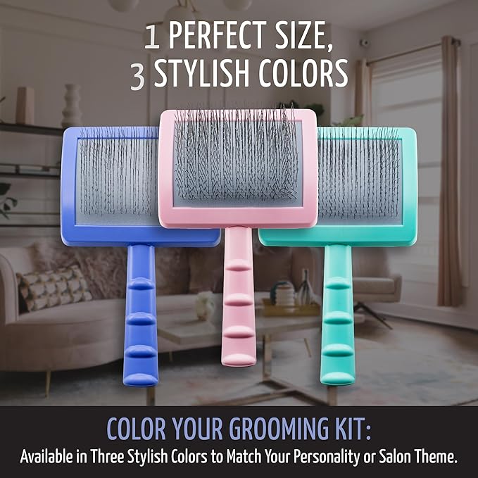 Tauro Pro Line Plastic Long & Short Hair Slicker Dog Brush for Deshedding & Detangling - Purple Slicker Brush for Dog & Cat Grooming - Rectangular, Flexible Cushion & Non-Slip Grip