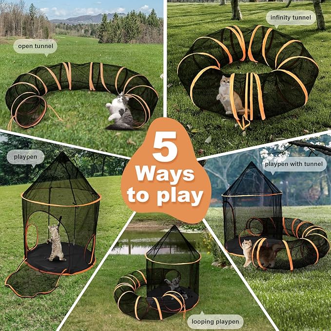 Odoland Cat Outdoor Enclosure Tunnels - Large Pet Tents Castle Playpen for Indoor/Outdoor, Portable Playhouse for Dog, Cat, Kitten, Rabbit, Small Animals