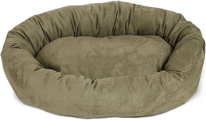 Majestic Pet 52 Inch Suede Calming Dog Bed Washable 52x35x11 (Inch) – Cozy Soft Round Donut Dog Bed with Spine Support for Dogs to Rest Their Head - Pet Bed X- Large – Sage