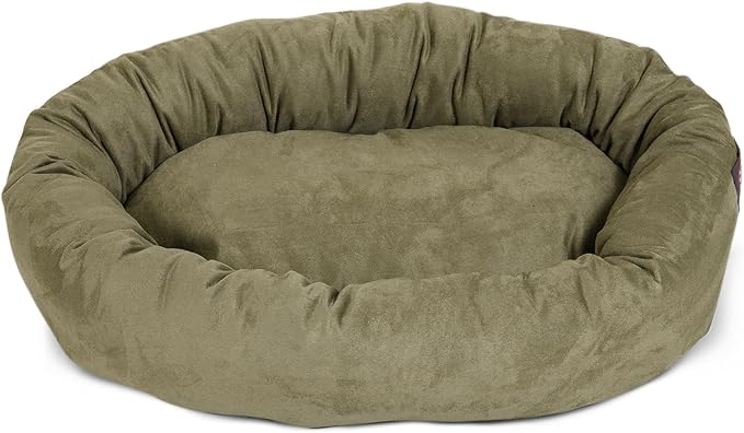 Majestic Pet 24 Inch Suede Calming Dog Bed Washable 24x19x7 (Inch) – Cozy Soft Round Donut Dog Bed with Spine Support for Dogs to Rest Their Head - Pet Bed Small – Sage
