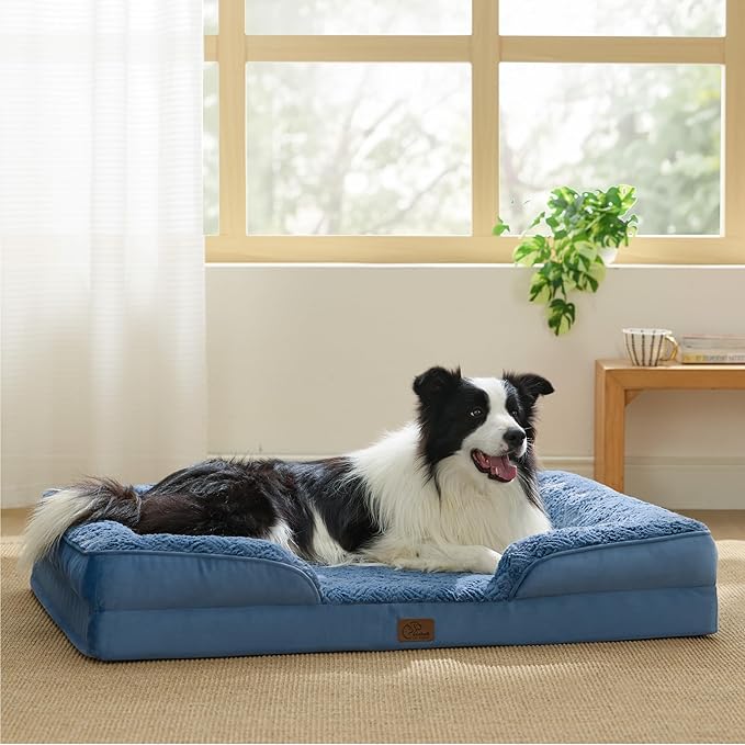 Bedsure Orthopedic Dog Beds Large Sized Dog - Washable Large Dog Cat Bed Waterproof, Comfort Dogs Couch Sofa with Washable Removable Cover, Pet Bed with Nonskid Bottom, Plush-Blue, 35"