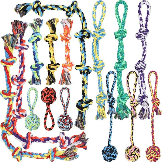 Wettarn 15-Piece Dog Rope Toys - Heavy Duty Cotton, Tough Tug Toys for Aggressive Chewers, Medium to Large Breeds, Puppy Teeth Cleaning, 5 Types