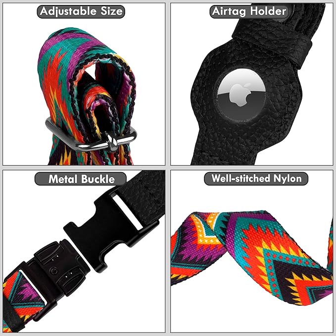 AirTag Dog Collar with Metal Buckle - Soft Leather Printed Nylon Dog Collar with Apple AirTag Holder - Cute Tracking GPS Pet Collars for Girl Boy Small Large Dogs (M, 14"-18" Neck Fit, Arrows)