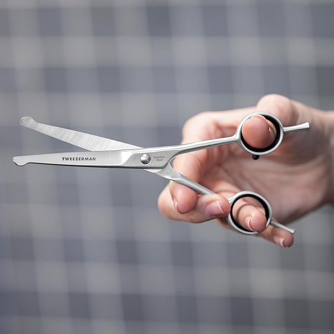 Tweezerman 7" Pet Grooming Scissors with Safety Round Tips, Professional Curved Grooming Shears for Dogs and Cats