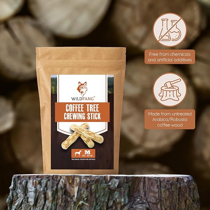 Wildfang® Coffee Wood Dog Chew, Medium - Tough Chew Toys for Aggressive Chewers, Dog Teething Toys for Puppies, Training for Chewing Muscles, Coffee Tree Sticks for Medium Dogs (33-55 lbs), Pack of 3