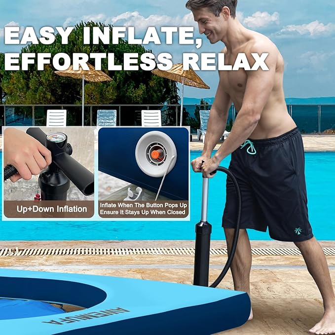 Inflatable Dock Floating Platform with Mesh, Heavy Duty Water Hammock Floats Floating Ring, Tanning Pool Hammock Inflatable Raft Mat Lake Floats for Adults Ocean