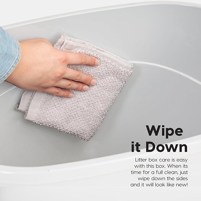 IRIS USA Top Entry Cat Litter Box, Large Enclosed with Litter Catching Lid and Scoop, Dog Proof, Cat Litter Box, White/Beige