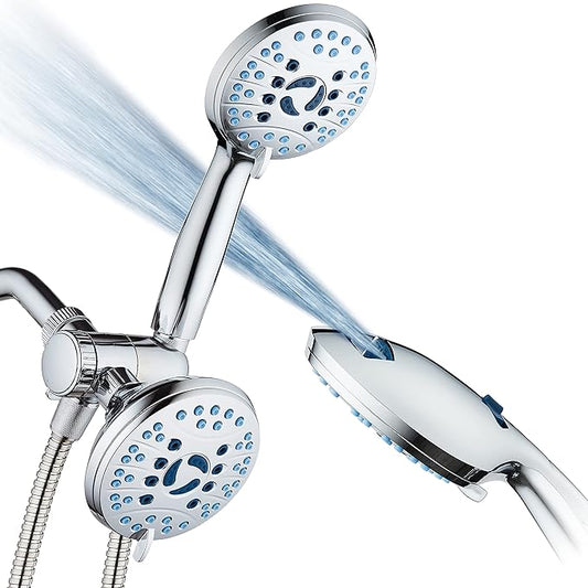 Hotel Spa AquaCare As-Seen-On-TV High Pressure 48-setting Rain & Handheld 3-way Shower Head Combo - Anti-clog Nozzles/Tub, Tile & Pet Power Wash/Extra Long 6 ft. Hose/All Chrome Finish