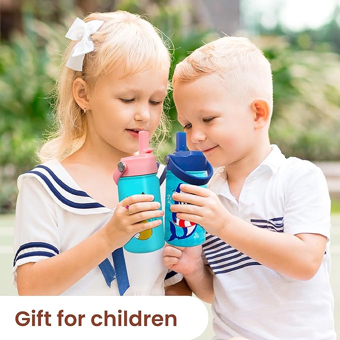 Fox Water Bottle - Kids Water Bottle with Straw Lid - 12 Oz Insulated Stainless Steel Water Bottles for Kid Girl - Travel Cup for School Sports