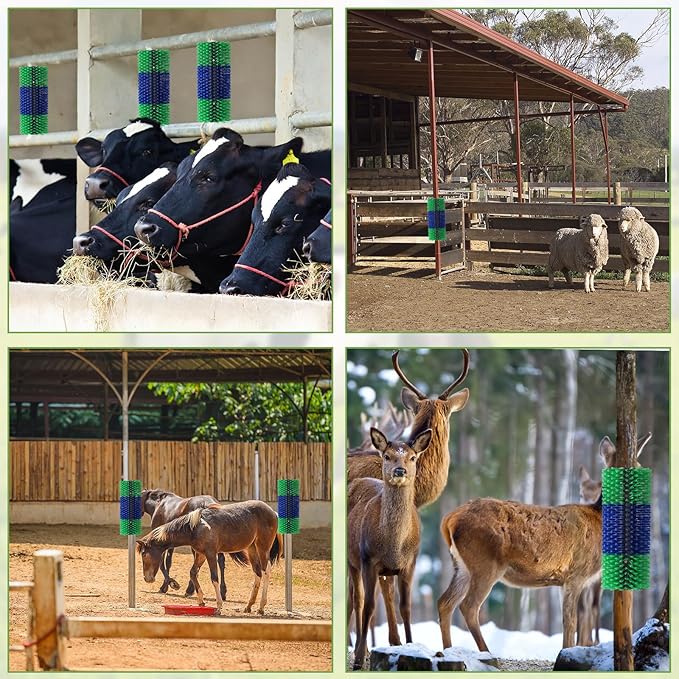 Livestock Scratching Brush, 17.5 x 7.8 Inch Goat Brushes for Grooming, Horse Brushes for Shedding, Livestock Brush with 4 Screws Great for Horse, Elk, Cattle, Pig, Sheep（Green）