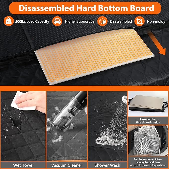 2025 Upgarde Large Space Back Seat Extender for Dogs, Dog Car Seat Cover for Back Seat Supports 500lbs, Hard Bottom Car Seat Cover for Dogs, Sturdy Waterproof Dog Seat Cover for Car SUV Truck