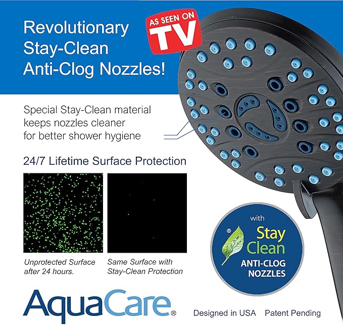 Hotel Spa AquaCare As-Seen-On-TV High Pressure Handheld/Rain 50-mode 3-way Shower Head Combo with Adjustable Arm - Anti-clog Nozzles, Tub & Pet Power Wash, 6 ft. Hose, Rubbed Bronze Finish