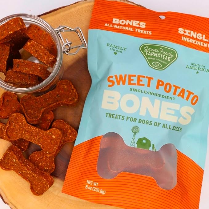 Gaines Family Farmstead Sweet Potato Dog Bones 4 Pack – 32 oz Bags, All-Natural, Single Ingredient, Grain-Free Dog Treats for Digestive Health, Training & Rewards – High-Fiber, Made in USA